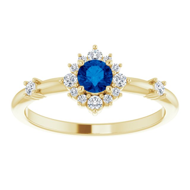 14K Round Gemstone & 1/6 CTW Natural Diamond Halo-Style Ring