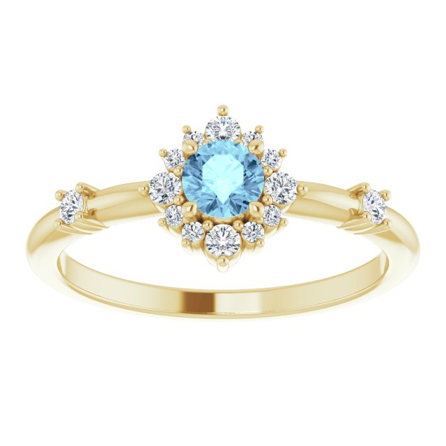 14K Round Gemstone & 1/6 CTW Natural Diamond Halo-Style Ring