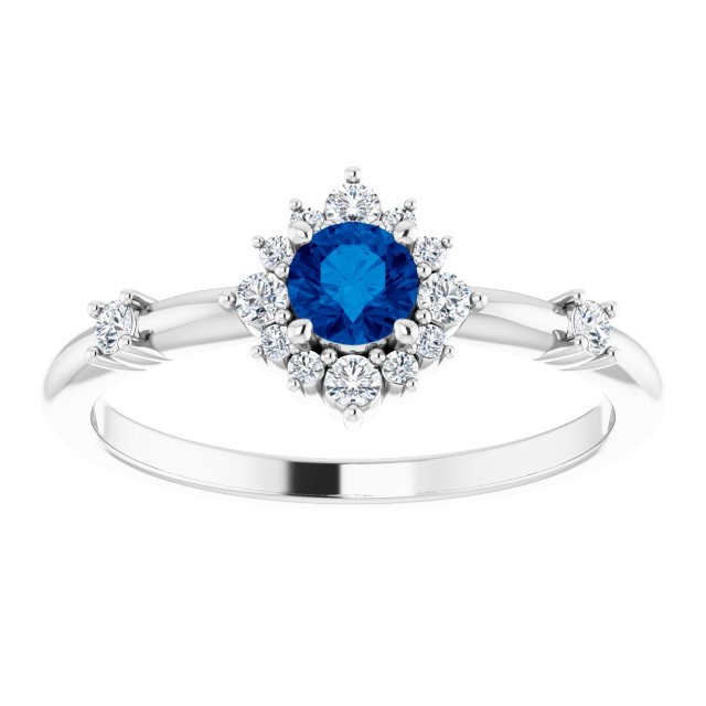 14K Round Gemstone & 1/6 CTW Natural Diamond Halo-Style Ring