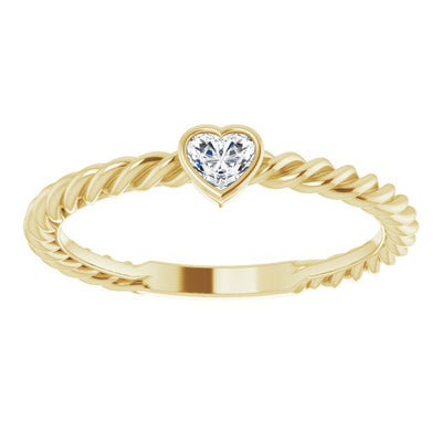14KY 1/6 CTW Heart Diamond Bezel Set Rope Ring