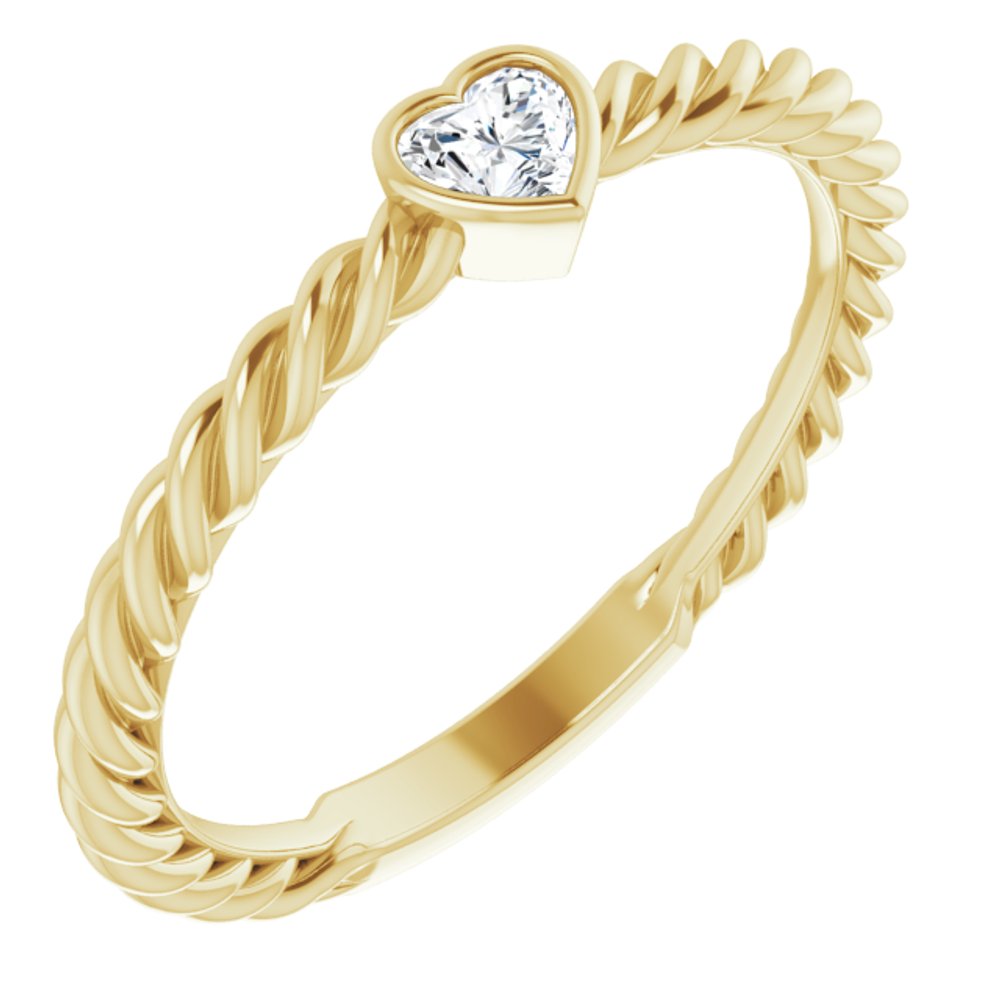 14KY 1/6 CTW Heart Diamond Bezel Set Rope Ring