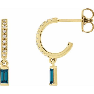 14KY Natural Gemstone & .08 CTW Natural Diamond French-Set Hoop Earrings