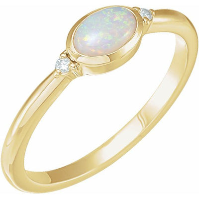 14K Natural White Ethiopian Opal & .03 CTW Natural Diamond Ring