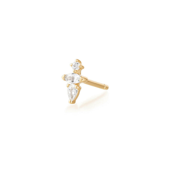 14K Pear & Round White Sapphire Stud