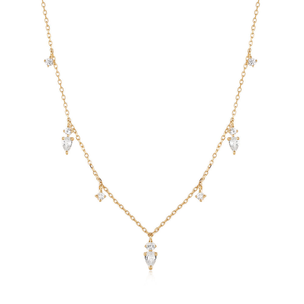 Meadow | Pear and Round White Sapphire Drop Necklace