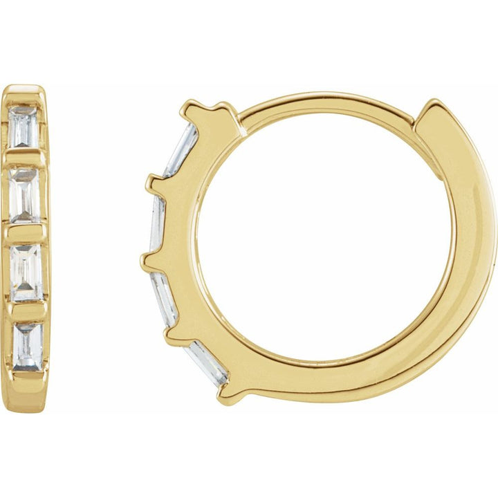 14K 1/10 CTW NAT Baguette Diamond Huggies