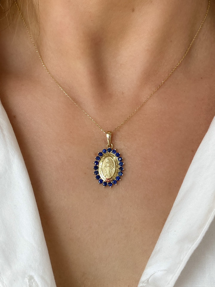 14K Natural Blue Sapphire Miraculous Necklace