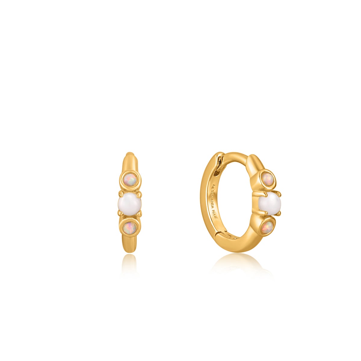 Gold Mother of Pearl & Opal Huggies