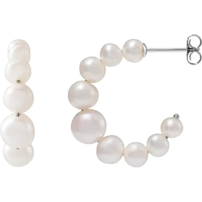 Sterling Silver White Freshwater Pearl Hoops