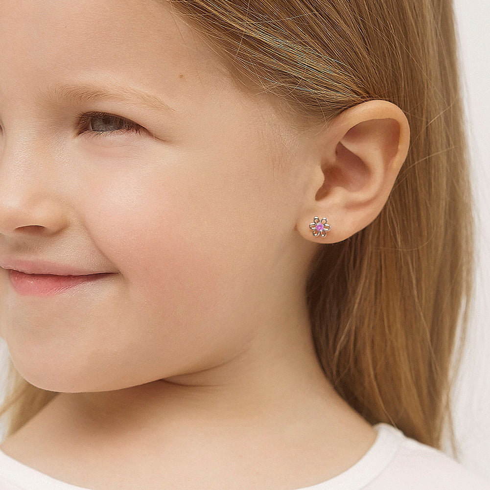 Spring Pink CZ Flower Studs