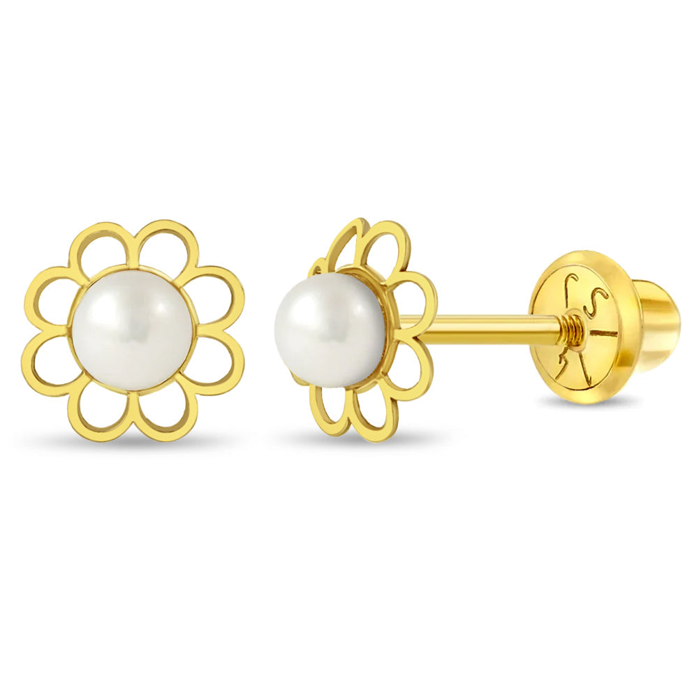 14KY Flower Freshwater Pearl Studs