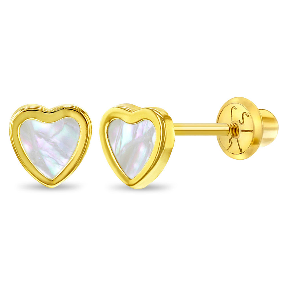 14K Mother of Pearl Heart Studs